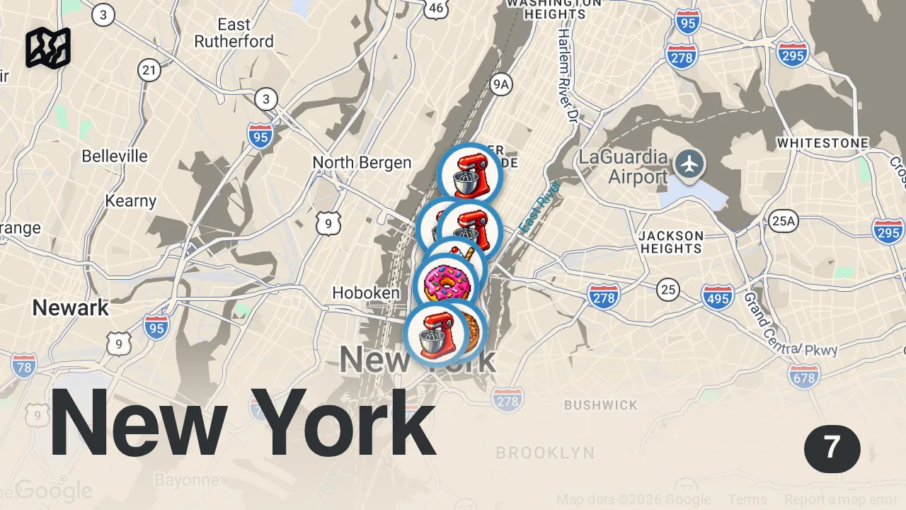Map of 7 spots from Finding the BEST BAKERIES in NEW YORK CITY