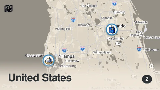 Map of Eating at Weird Themed Restaurants for 24 Hours