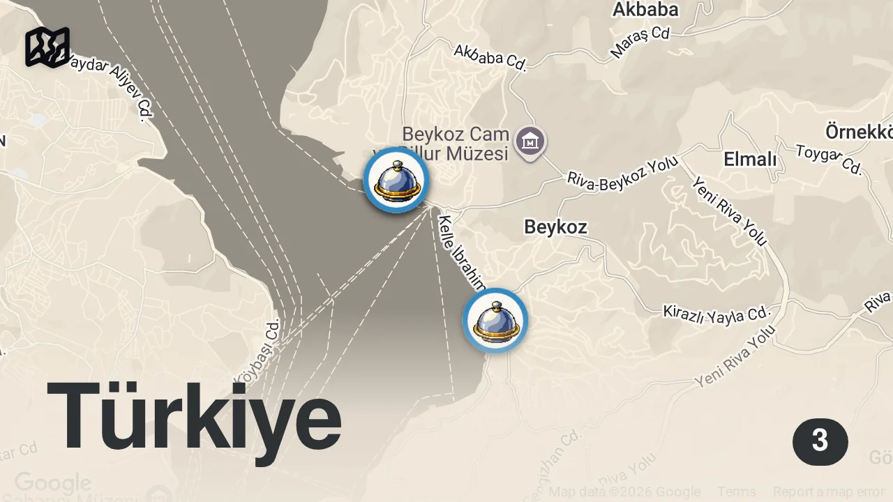 Map of 3 spots from BEYKOZ'DA LEZZETLİ BİR GÜN (Hesaplar Senden Bölüm 12) - Ayaküstü Lezzetler