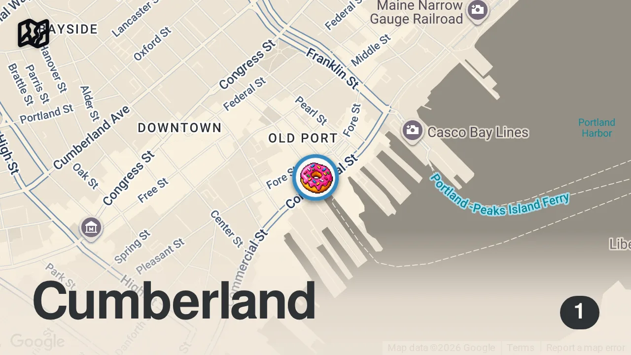 Map of 1 spot from Check out Maine’s Best Donuts! #shorts #shortsvideo #holydonut #portland #maine #travelvlog