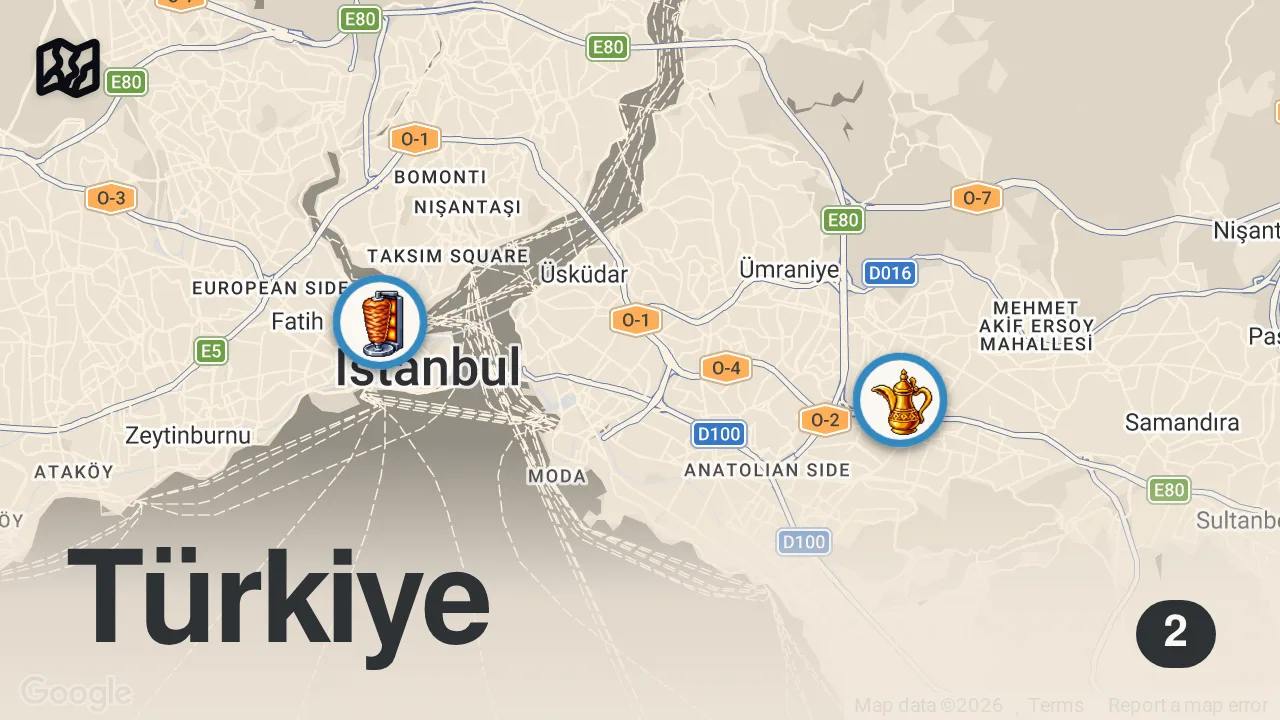 Map of 2 spots from İstanbul'da Konyalılar etliekmek fırın kebabı