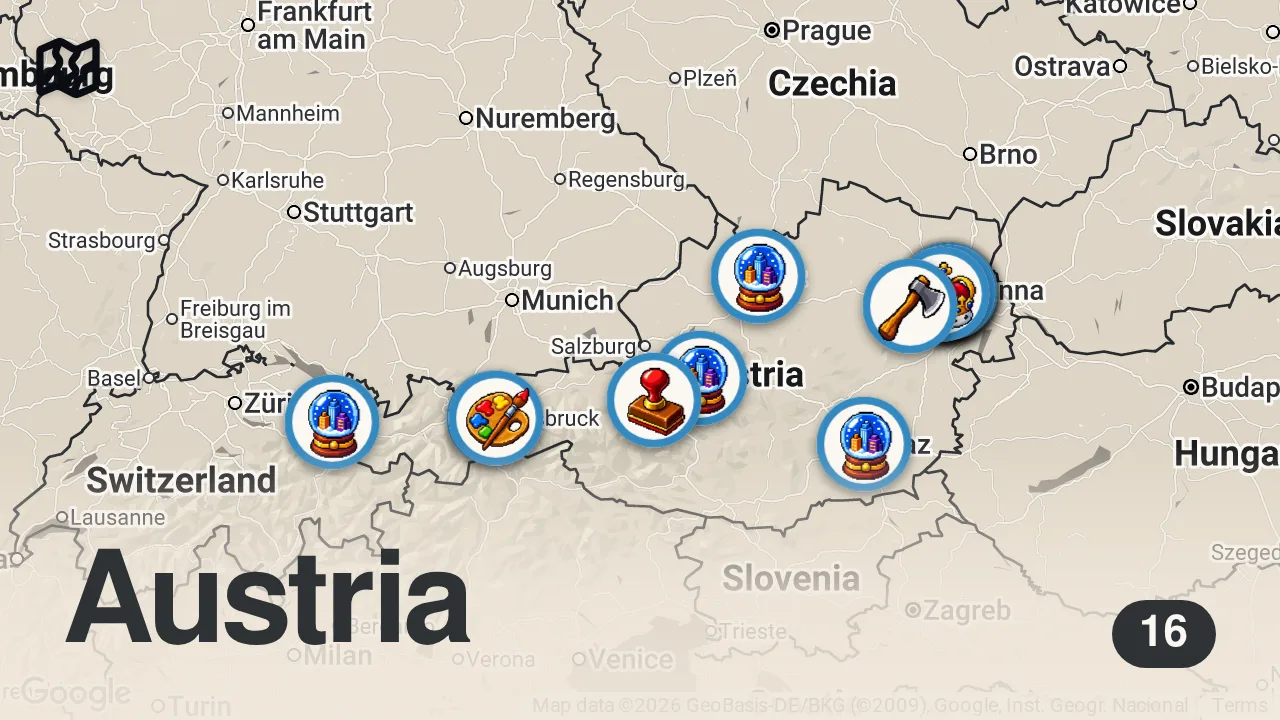 Map of 16 spots from Austria: The Don'ts of Visiting Austria