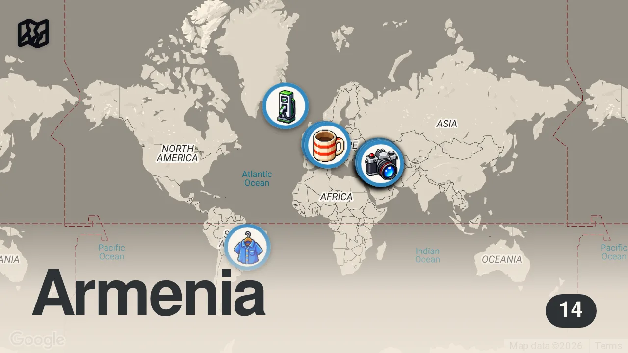 Map of 14 spots from 🇦🇲 ARMENIEN Dokumentation | Eine vergessene antike Welt in den Bergen | 4K