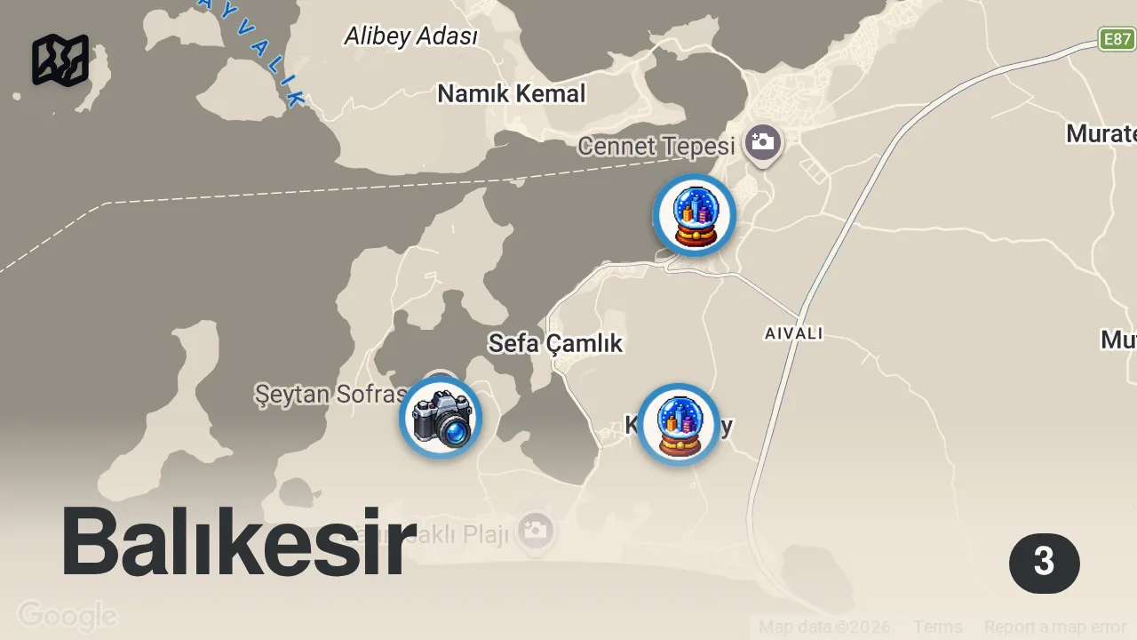 Map of 3 spots from AYVALIK GEZİLECEK YERLER | Cunda - Küçükköy - Şeytan Sofrası