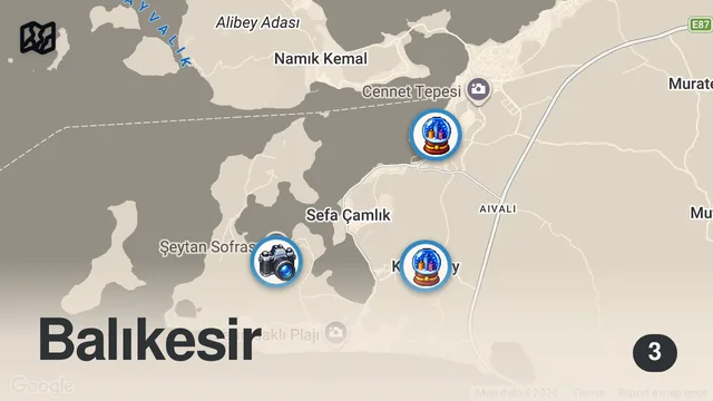 Map of AYVALIK GEZİLECEK YERLER | Cunda - Küçükköy - Şeytan Sofrası