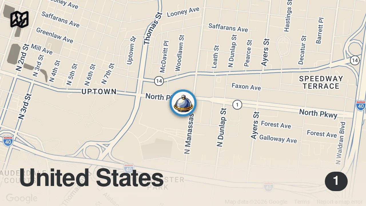 Map of 1 spot from How Pitmaster Bobby Bradley, Jr. Keeps His Family Rib Recipe Alive — Smoke Point