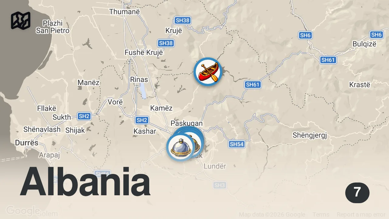 Map of 7 spots from Albania Surprised Us! 🇦🇱 From a Closed-Off Nation to a Vibrant Country