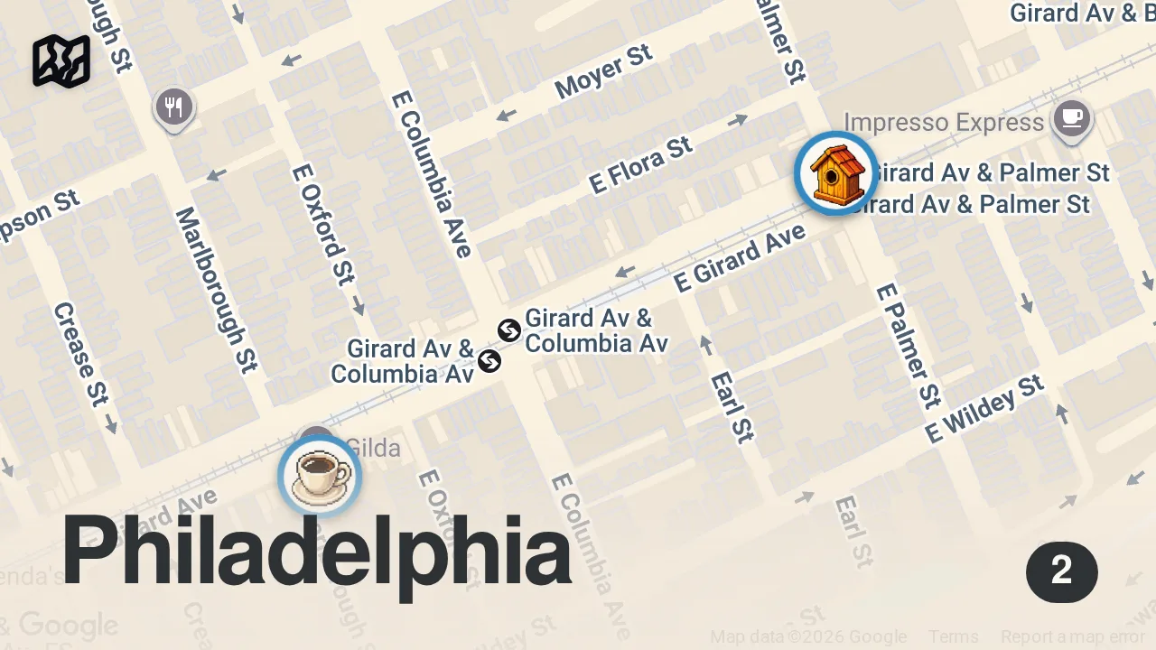 Map of 2 spots from I’m trying an excellent restaurant in Philly.