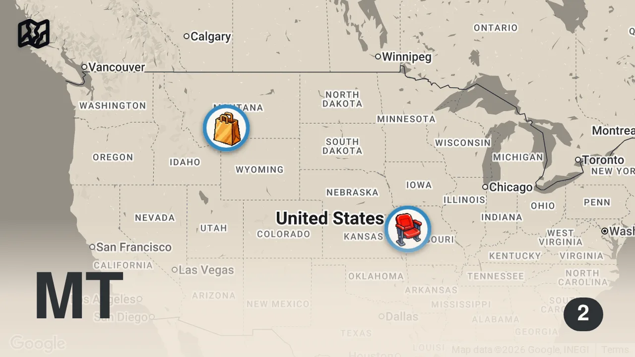 Map of 2 spots from Exploring the Heartland: Food, Rituals, & Stories | Anthony Bourdain: No Reservations