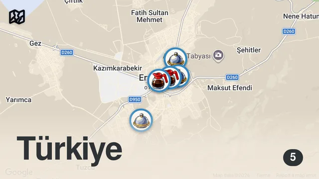 Map of LEVEL 9999 Street Food in TURKEY 🇹🇷 - MEAT HEAVEN IN ERZURUM + Insane street food in Turkey