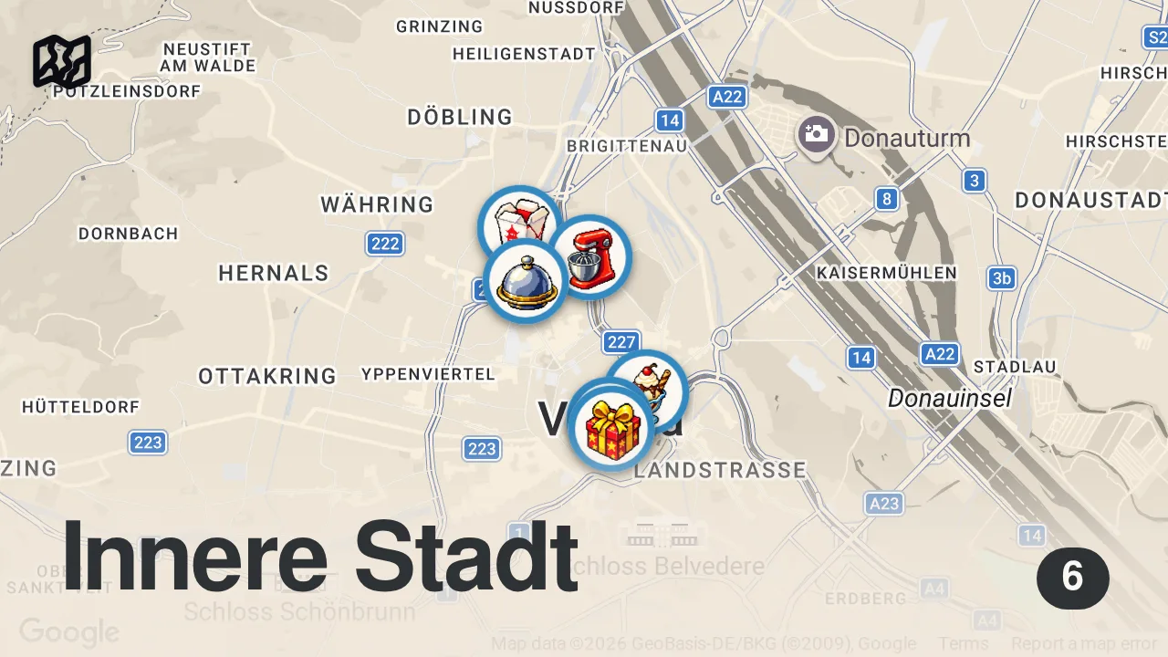 Map of 6 spots from 24H In VIENNA - Ultimate Austrian Food Tour - From Leberkäse to Schnitzel