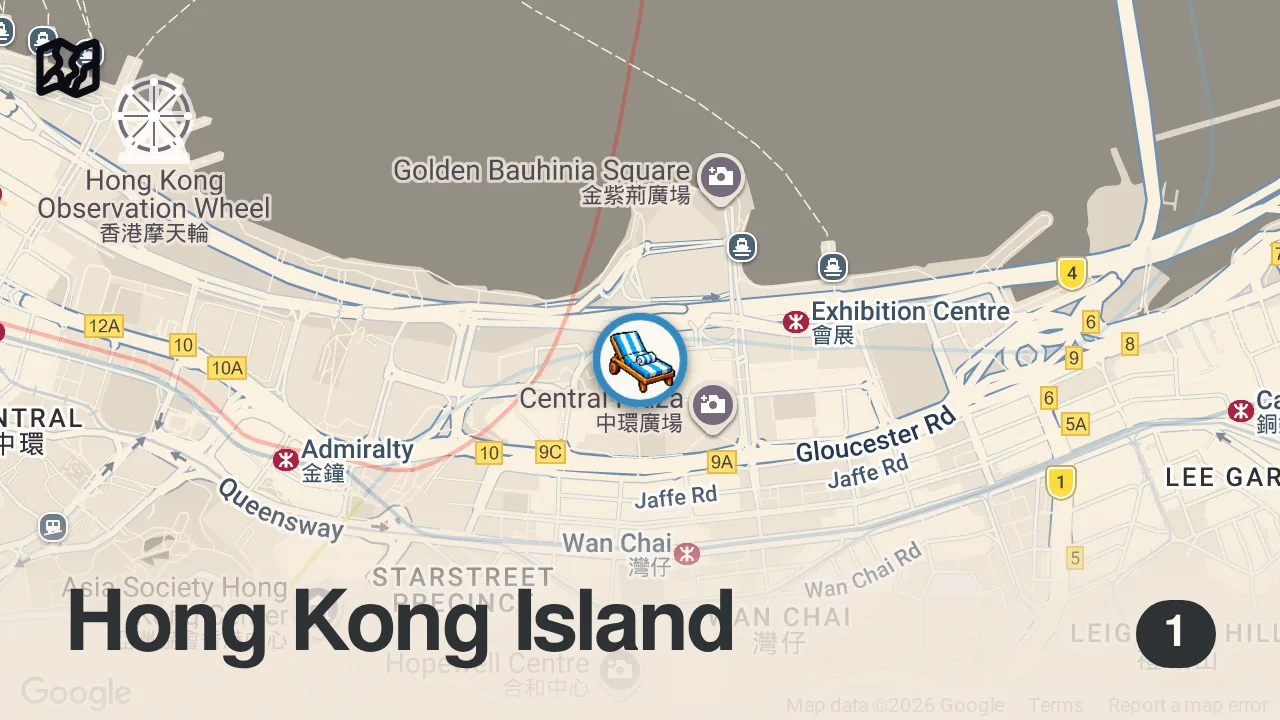 Map of 1 spot from POV: you check into your favorite hotel in Hong Kong! ๐ญ๐ฐ