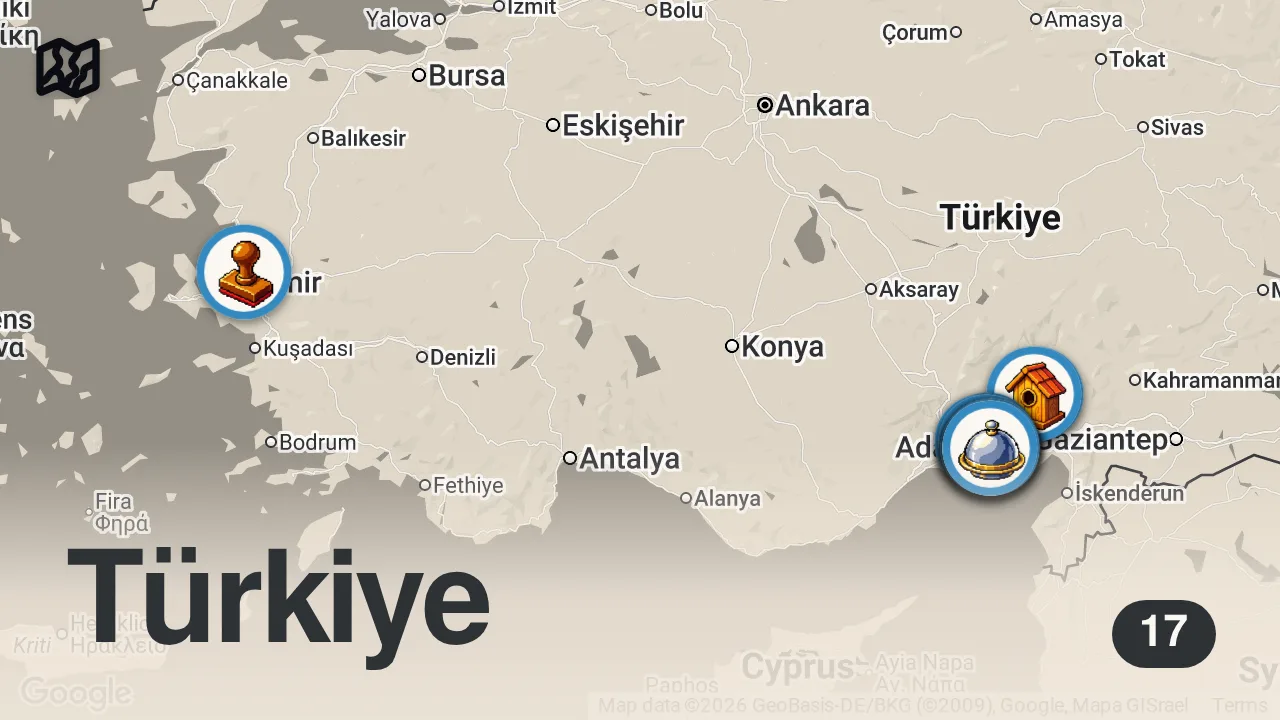 Map of 17 spots from Adana Halkına Sordum: Bu Şehrin En İyi Yemeği Ne? | Kebap mı Şırdan mı?