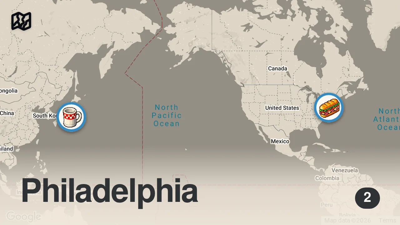 Map of 2 spots from A Japanese Cheesesteak in Philadelphia