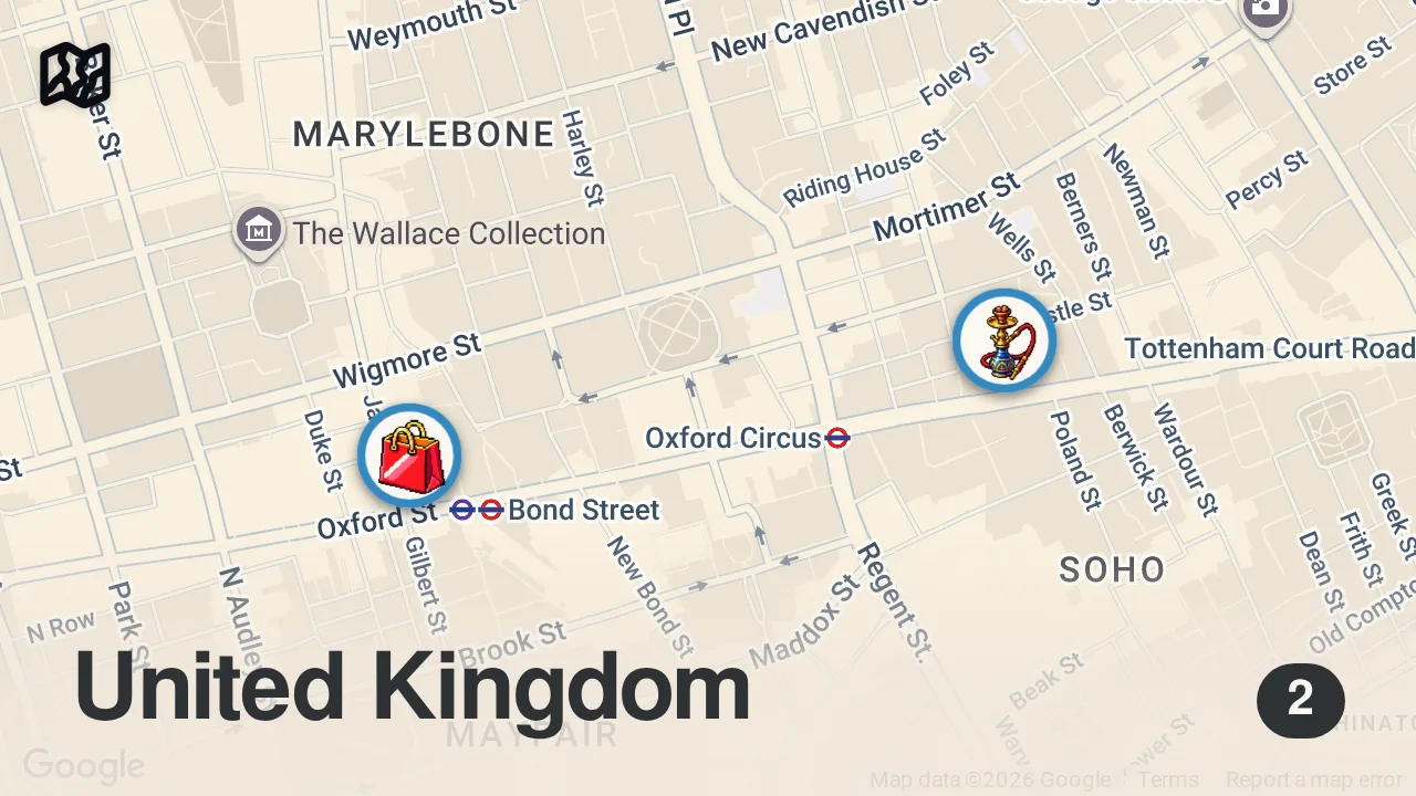Map of 2 spots from I Asked Strangers in London's Richest Area Where to Eat