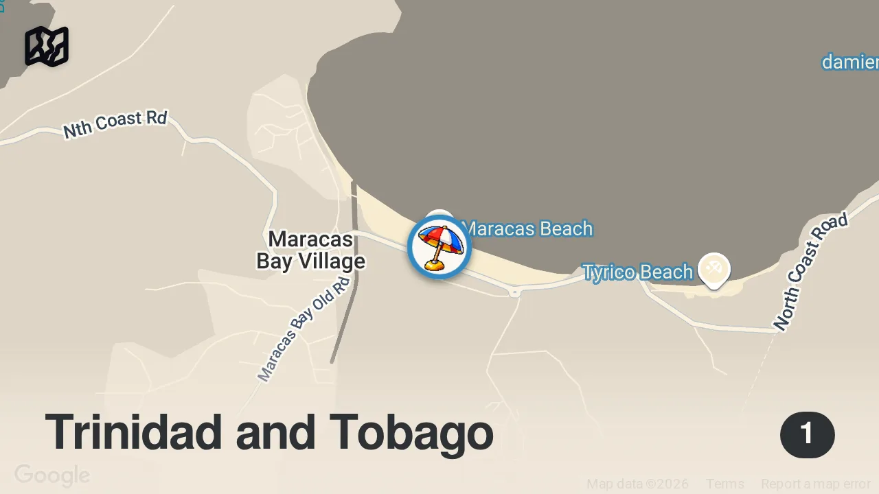 Map of 1 spot from Bake and Shark!! #1 FAST FOOD in Trinidad and Tobago - Maracas Bay!!