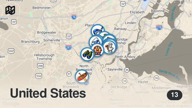 Map of Top 15 Things To Do In Edison, New Jersey