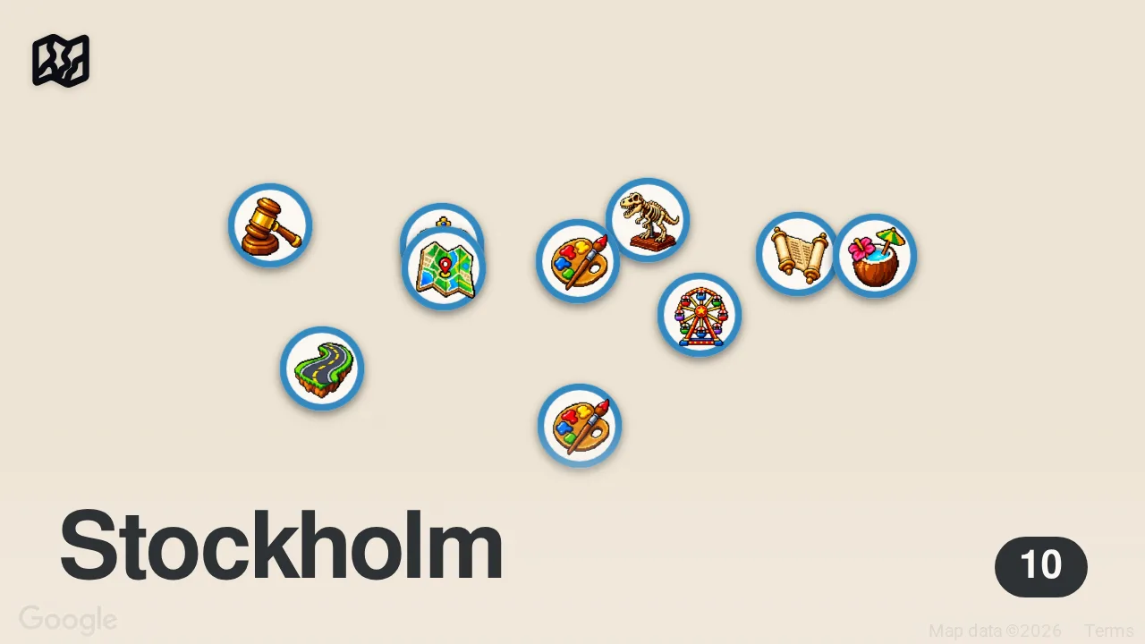 Map of 10 spots from 10 bästa platser att besöka i Stockholm 🇸🇪