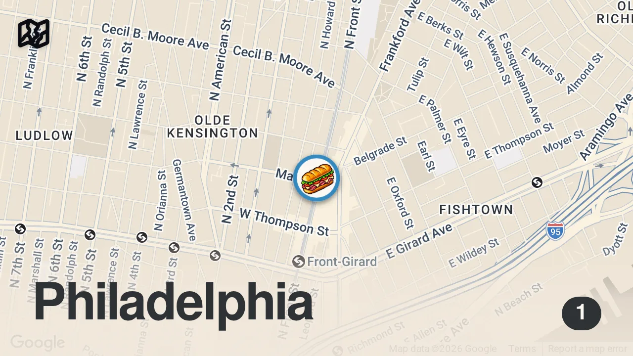Map of 1 spot from I Ate Philly's Newest Viral Sandwich.