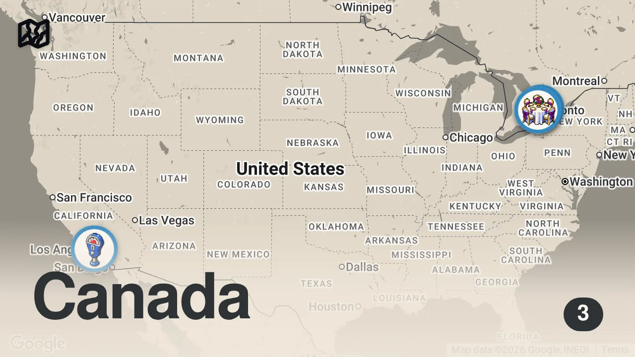Map of 3 spots from End of Summer Announcements | New Short Film, Virtual Reality & Upcoming Travel Plans