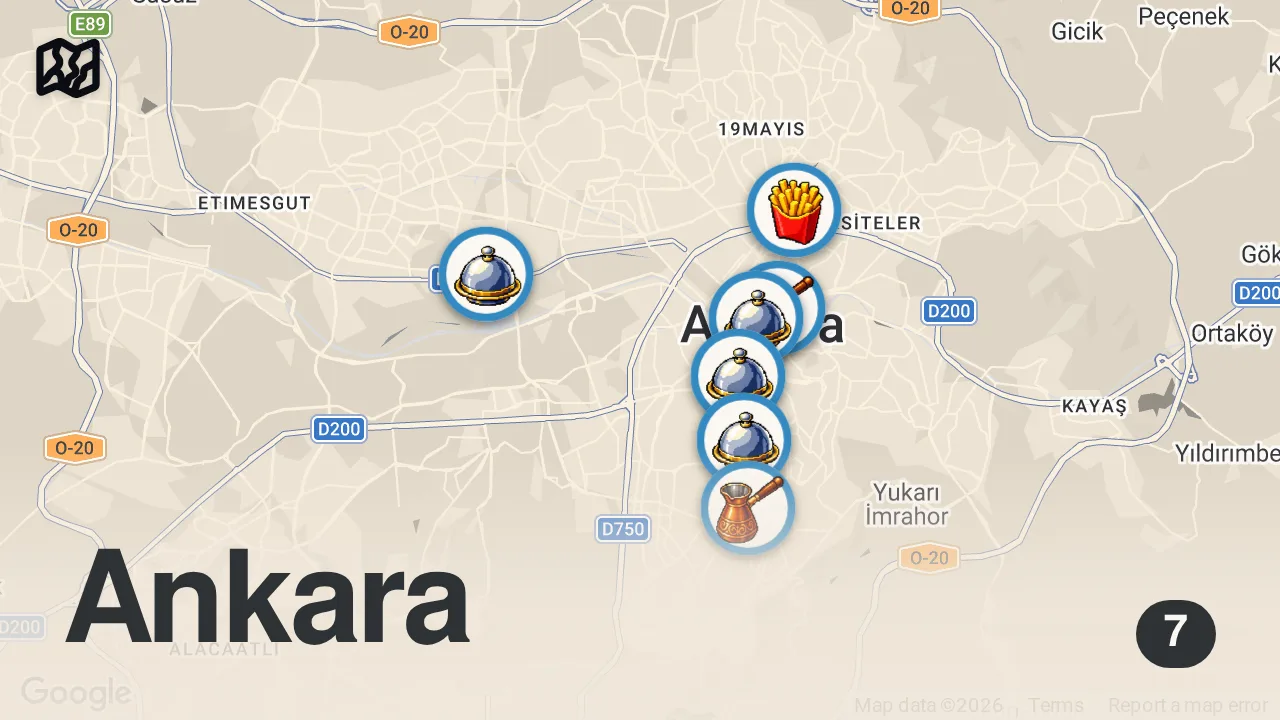 Map of 7 spots from ANKARA DÖNER REHBERİ - (Bir günde 10 porsiyon döner yedik) - Ayaküstü Lezzetler