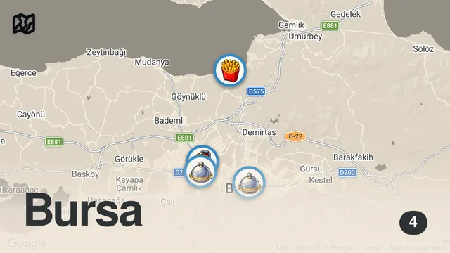Map of Bursa'da 8.500 TL'lik Lezzet Turu! Mutancana, Pastrami, Ciğer ve Oğlak Kokoreç