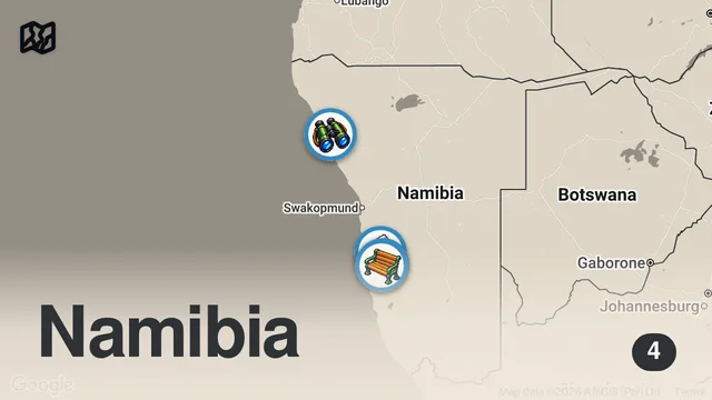 Map of 🇳🇦 Namibia: Zwischen roter Wüste, verlorenen Schiffen und wildem Atlantik | 4K Doku