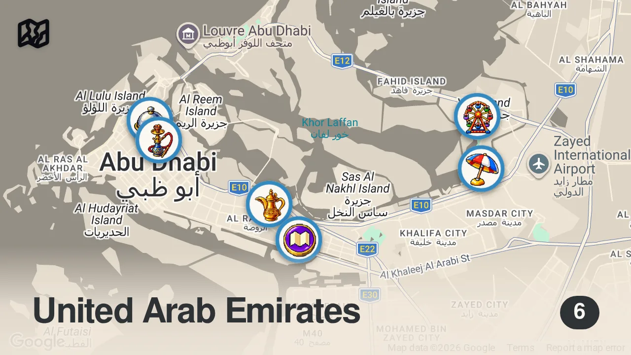 Map of 6 spots from Insane MUST EAT places in Abu Dhabi