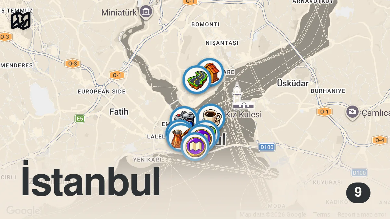 Map of 9 spots from How To Experience Istanbul As A Local - Grand Bazaar & Eminönü, Türkiye 🇹🇷