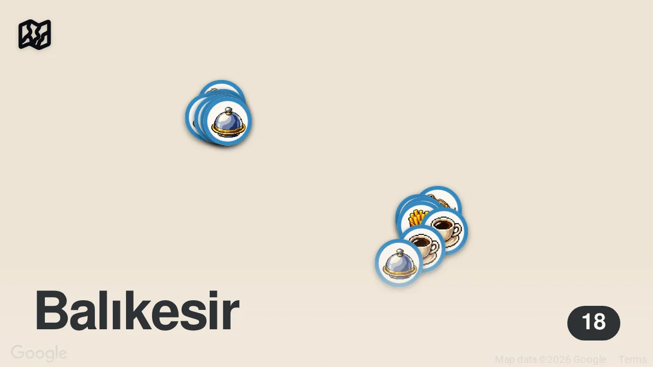 Map of 18 spots from 1 GÜNDE AYVALIK VE CUNDA LEZZET VE KÜLTÜR TURU