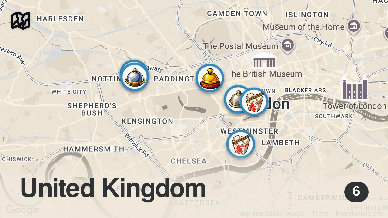 Map of 6 spots from I Asked the World's Best Chefs Where to Eat