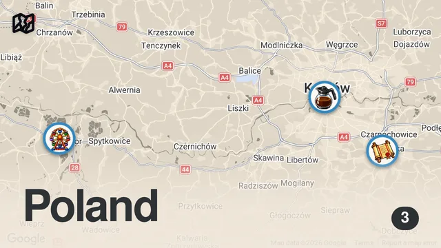 Map of كراكوف بولندا اليوم الثاني: حدائق ومقاهي ومنجم الملح وملاهي إنيرجيلانديا وأسرار