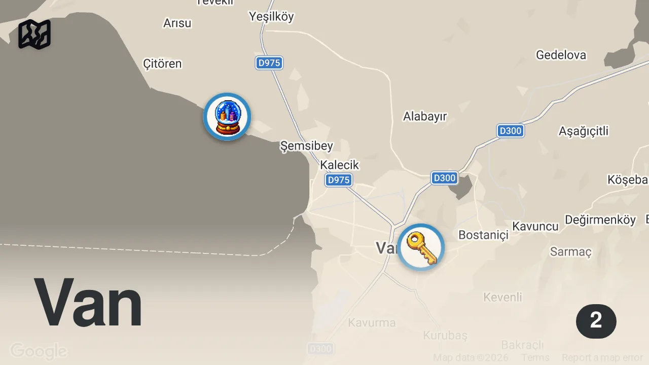 Map of 2 spots from Van Sofralarının Sırrı: Otlu Peynir, Kavut ve Keledoş | Asuman Kerkez