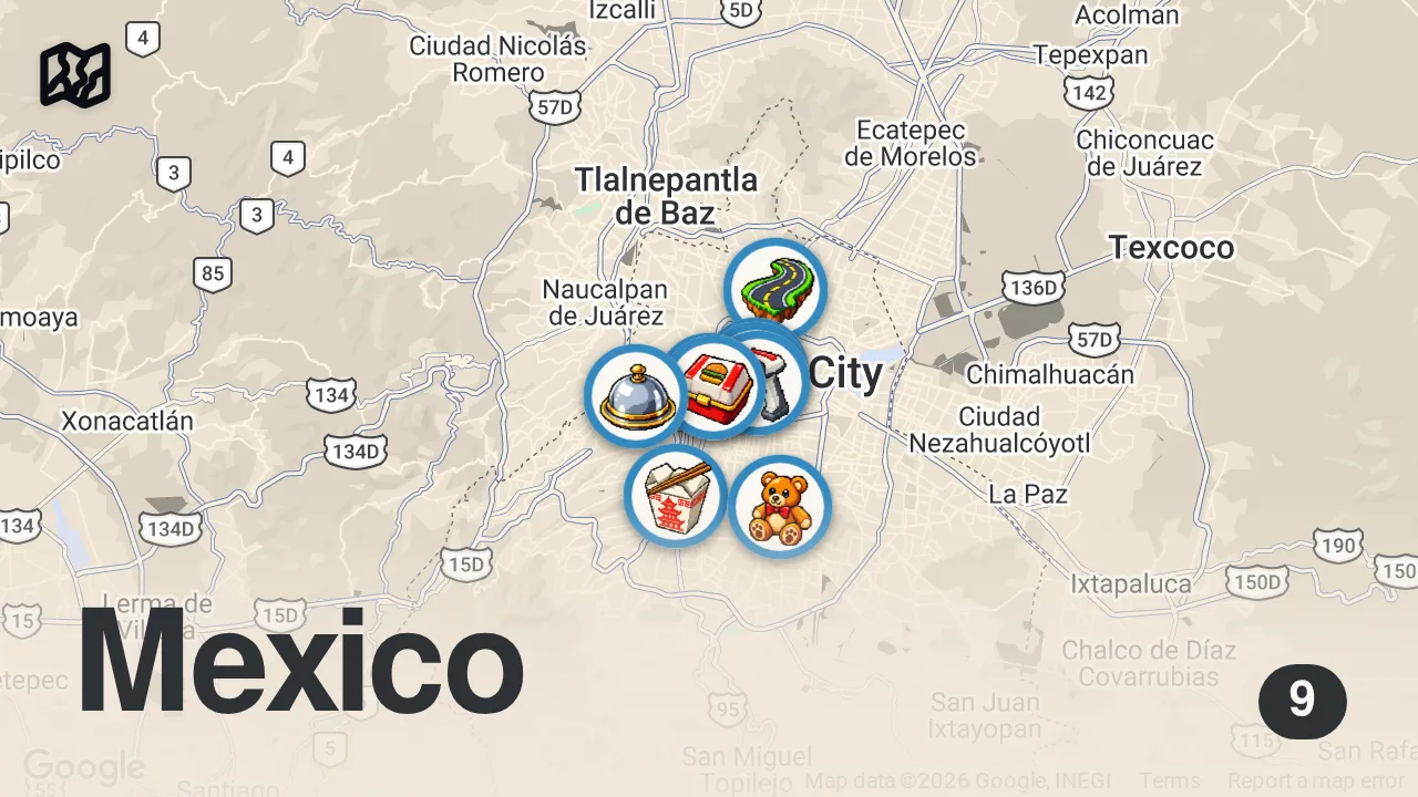 Map of 9 spots from American Tries Every Mexican Fast Food Chain