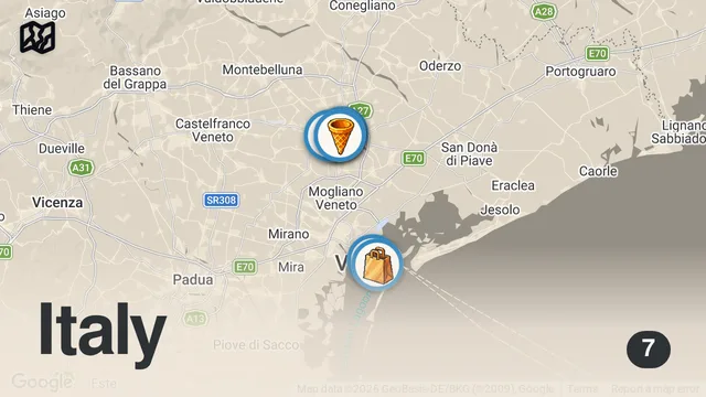 Map of 24h in Venice & Treviso | Italian Food Tour – From Lamb Shank to Legendary Tiramisu
