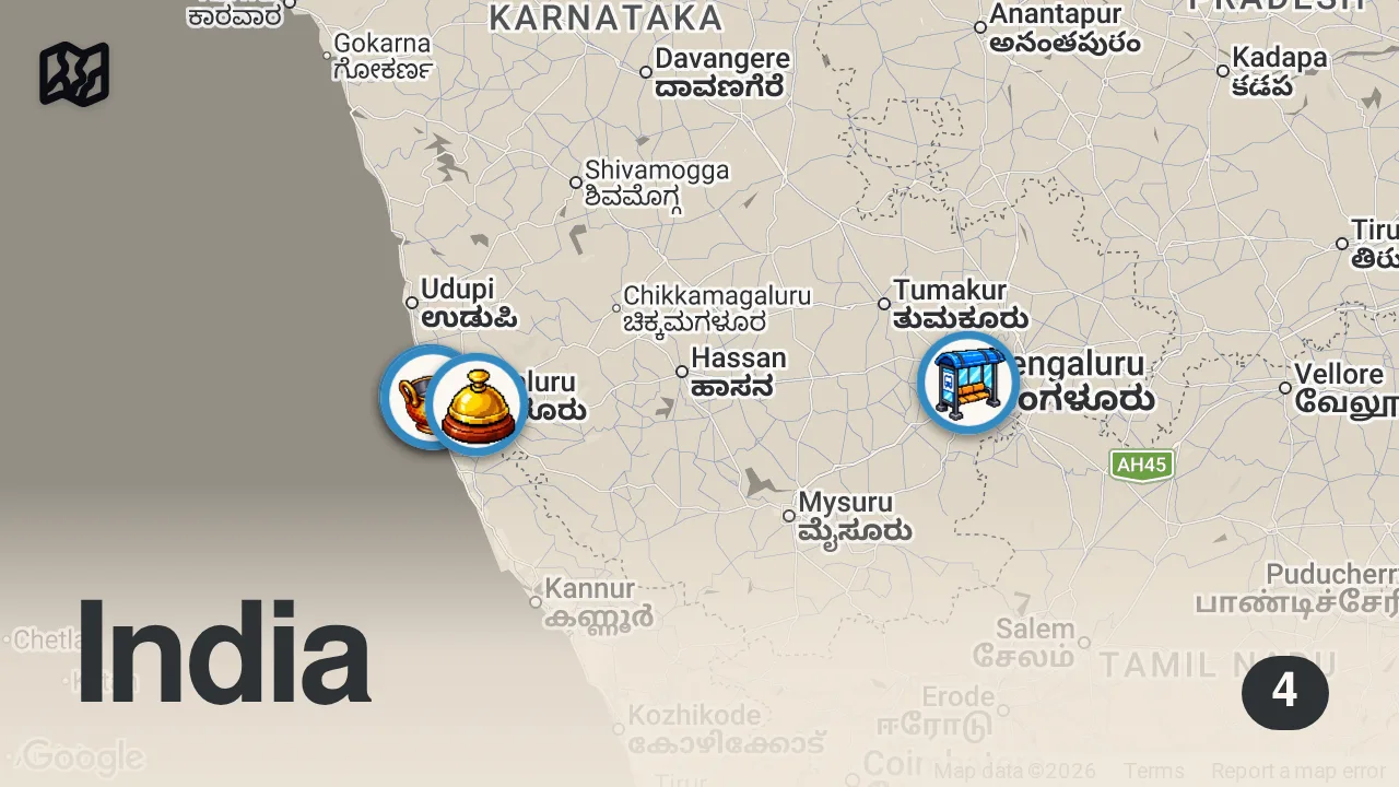 Map of 4 spots from Extreme BUTTER CHICKEN!! ๐ฎ๐ณ Best Indian Food You Have to Try! (Original Ghee Roast)