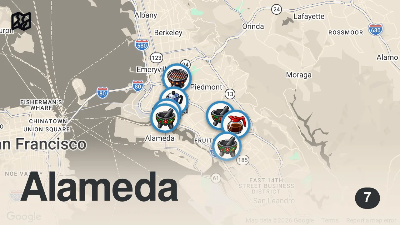 Map of 7 spots from Everywhere to Eat in Oakland