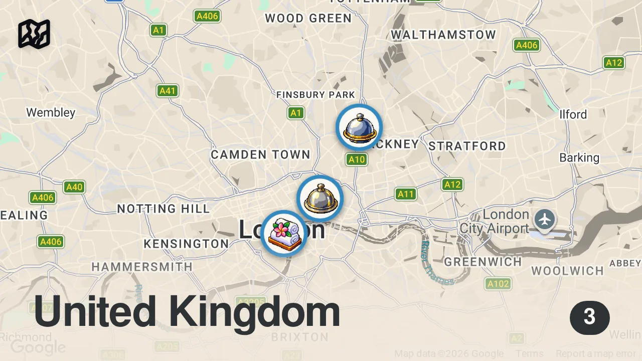 Map of 3 spots from ACTION BRONSON’S LONDON FOOD TOUR: THE EXTENDED CUT | FTD