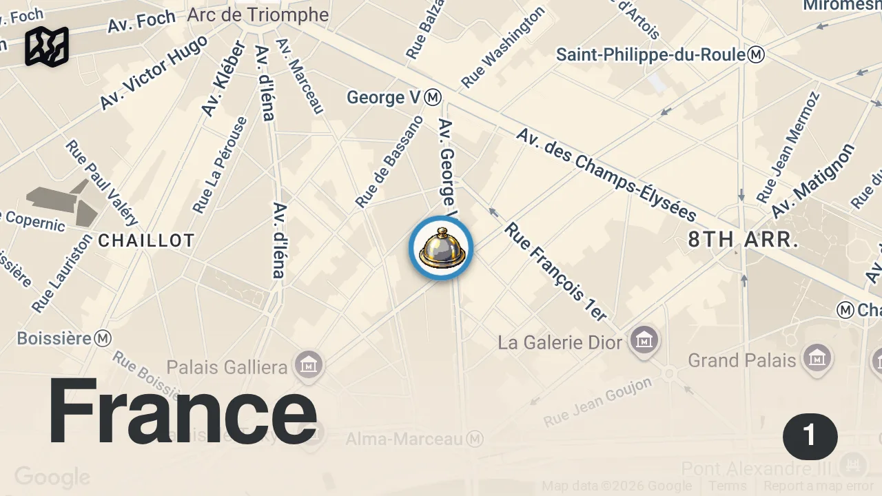Map of 1 spot from €8 vs €1,640 Dinner in Paris
