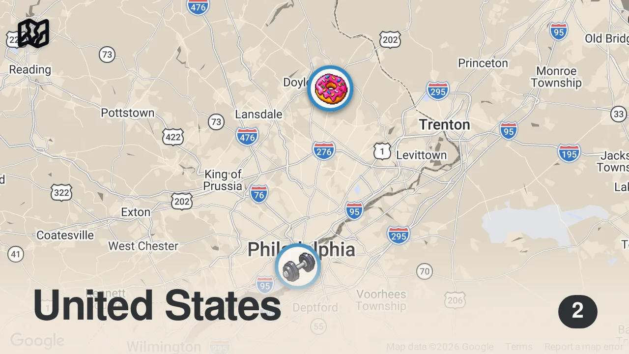 Map of 2 spots from A day in the life.