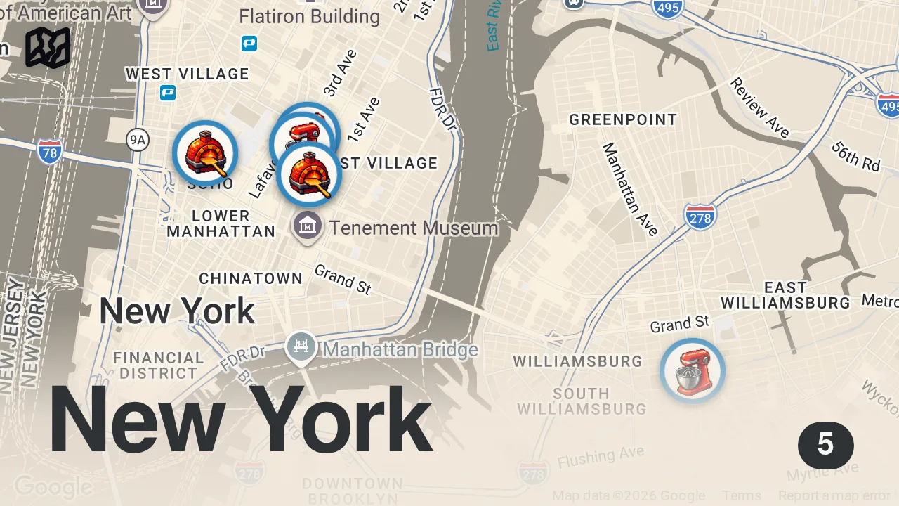 Map of 5 spots from A full day of eating in New York City!