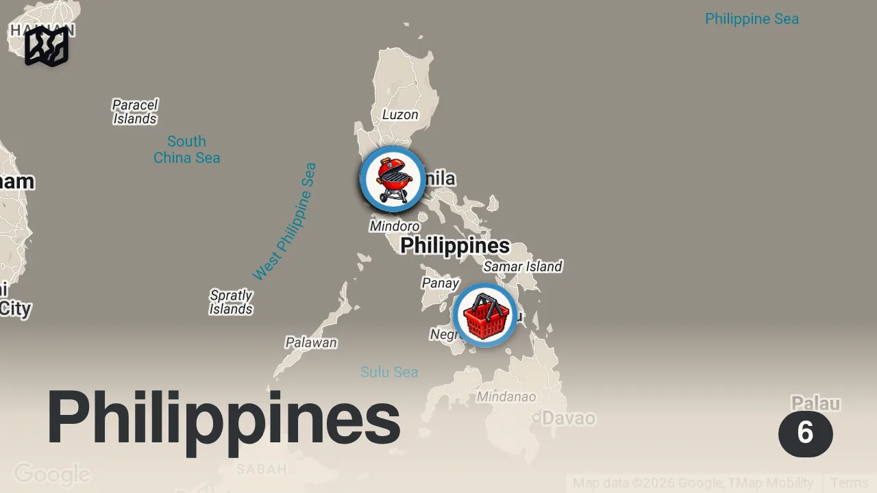 Map of 6 spots from EXOTIC Filipino Street Food in Manila NIGHT MARKET 🇵🇭