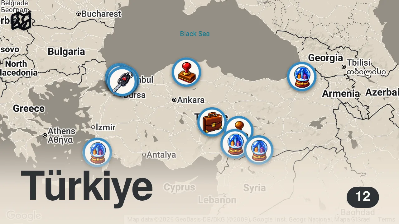 Map of 12 spots from BUNU YİYEN VAR MI? TÜRKİYE'NİN EN İLGİNÇ İSİMLİ YEMEKLERİ