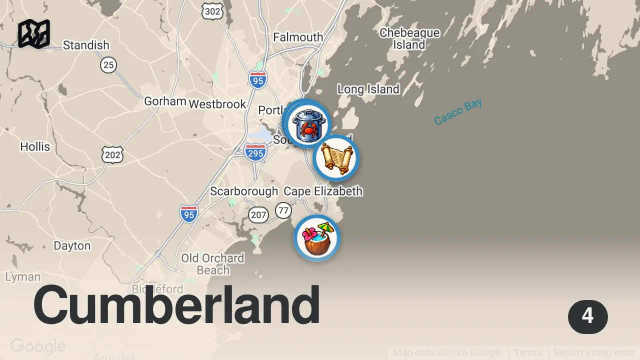 Map of 4 spots from How the Largest Lobster Company in Maine Processes Over 600,000 Pounds per Week — Vendors