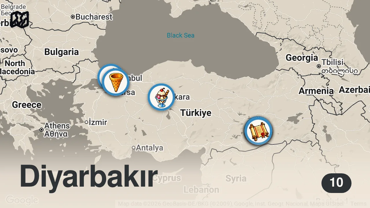 Map of 10 spots from DİYARBAKIR’DA GECE NE YENİR!!! DİYARBAKIRA VEDA!!!