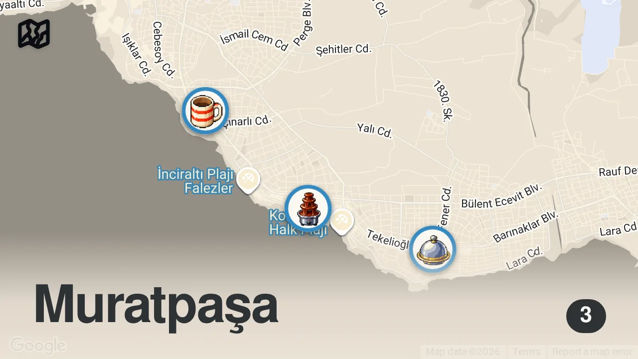 Map of 3 spots from Antalya'da Mutlaka Görmeniz Gereken Üç Değerli Mekan!