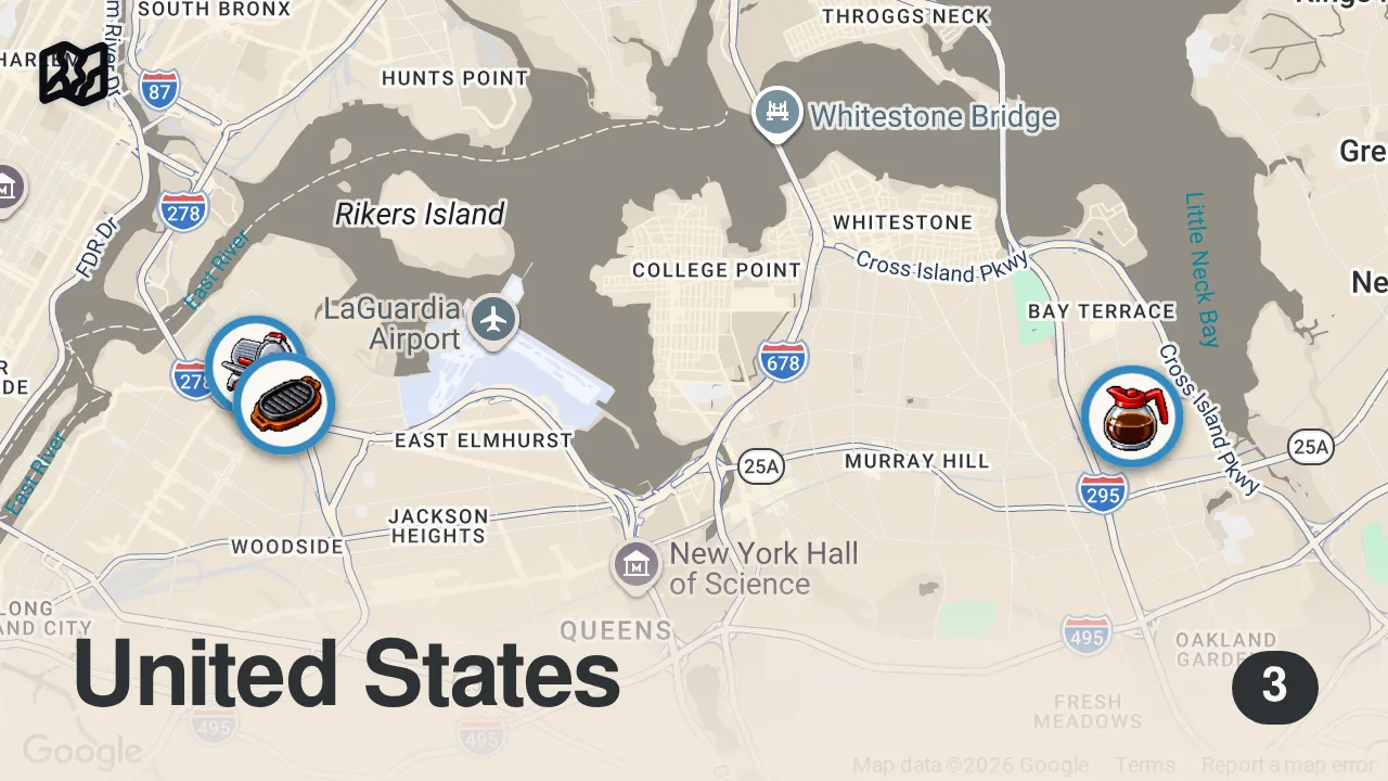 Map of 3 spots from FINDING THE BEST FOOD IN ASTORIA, QUEENS | FTD