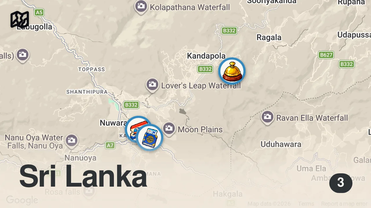 Map of 3 spots from Fun Or Fear? $600 Helicopter Tour In Nuwara Eliya, Sri Lanka ๐ฑ๐ฐ