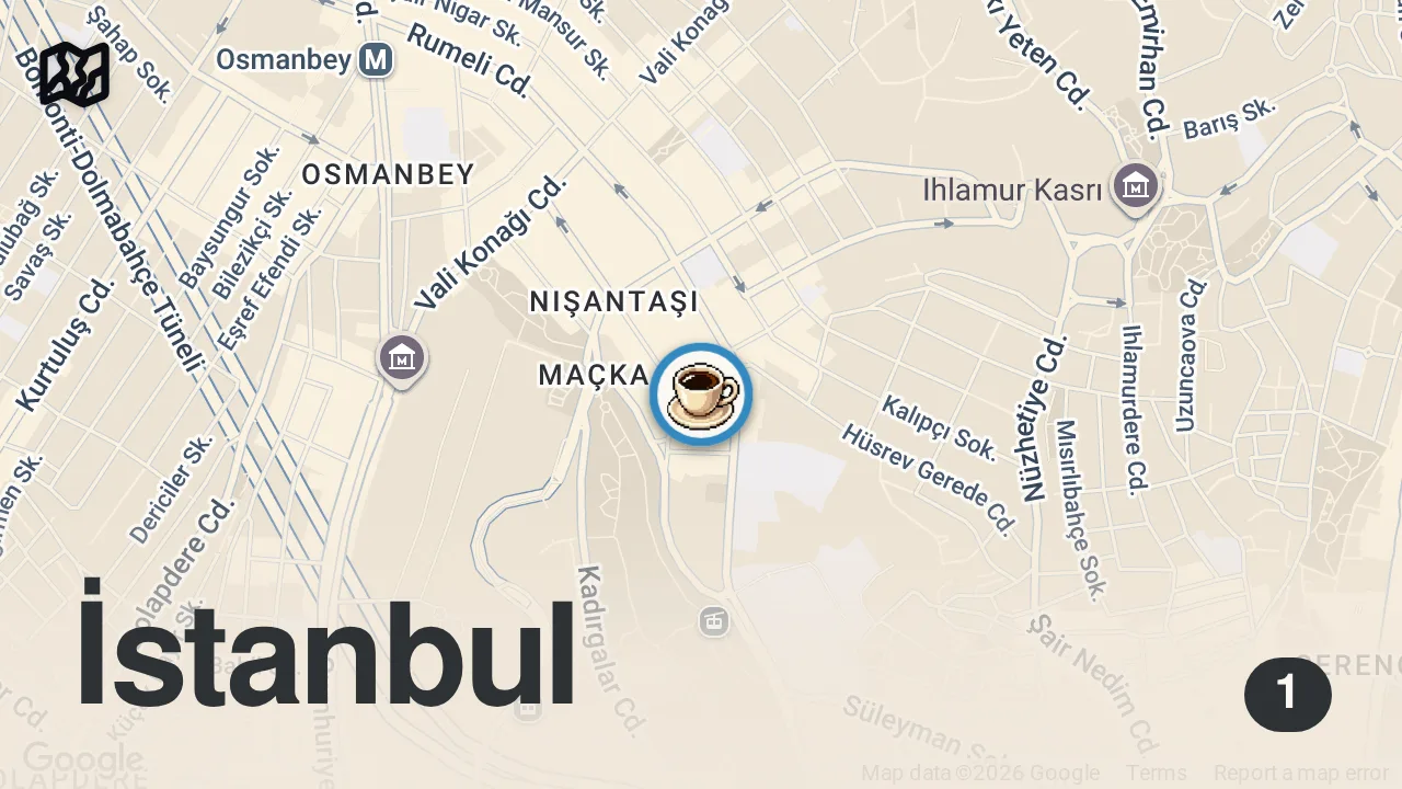 Map of 1 spot from İstanbul’da Viyana atmosferi! Turkiye’nin en iyi şnitzeli burada! #reklam #yemek #niştantaşı #food