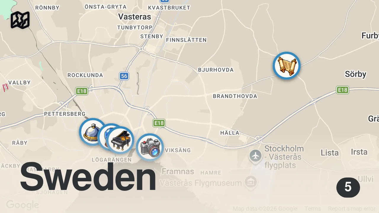 Map of 5 spots from De 10 bästa platserna att besöka i VÄSTERÅS 🇸🇪
